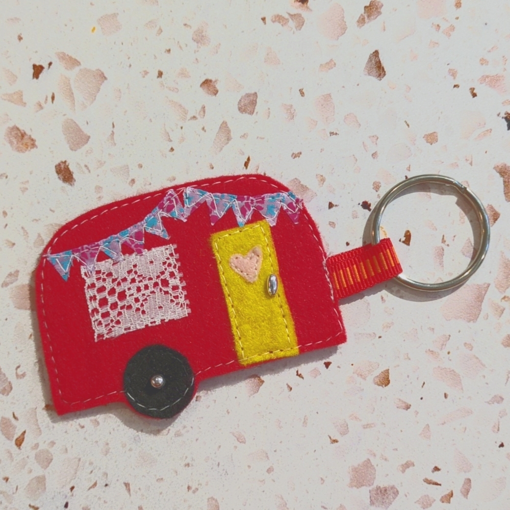 Adventure Key Fob Handcrafted Applique Lace Ribbon Beads Canvas Quote | New #2